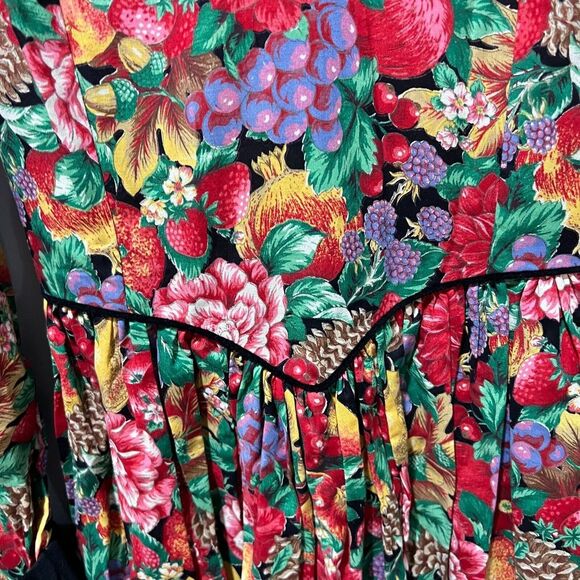 Vtg Picture Me Womens Multicolor Fruit Floral Lace Collar Dress M/L Long Sleeve - Picture 9 of 15